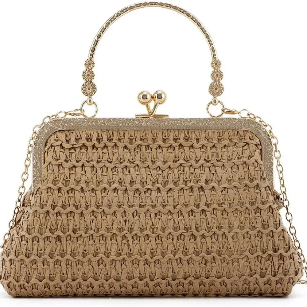 Women Straw Clutch Bag Woven Dumpling Summer Beach Crossbody Purse